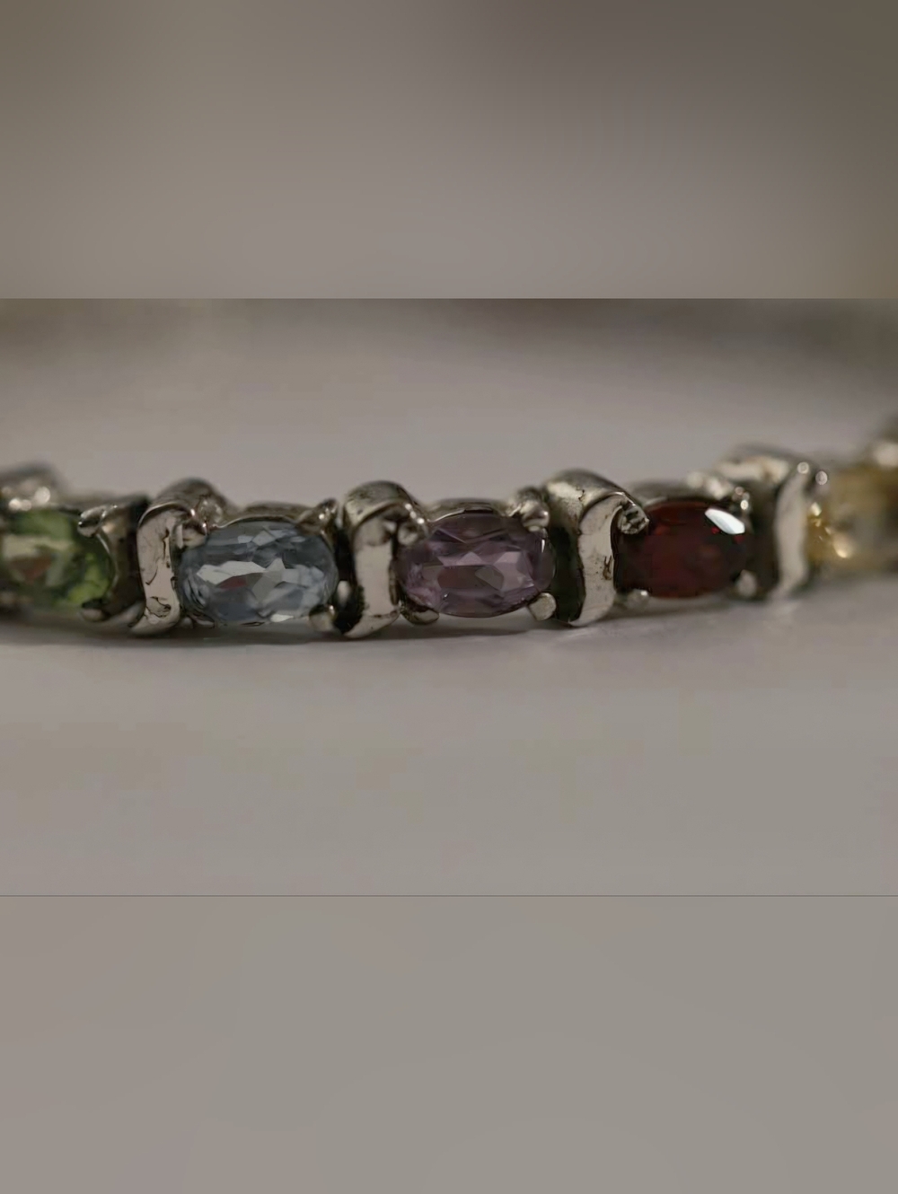 Multi-Gemstone Tennis Bracelet - 925 SS with Red, Purple, Blue & Green stones - Picture 9 of 9